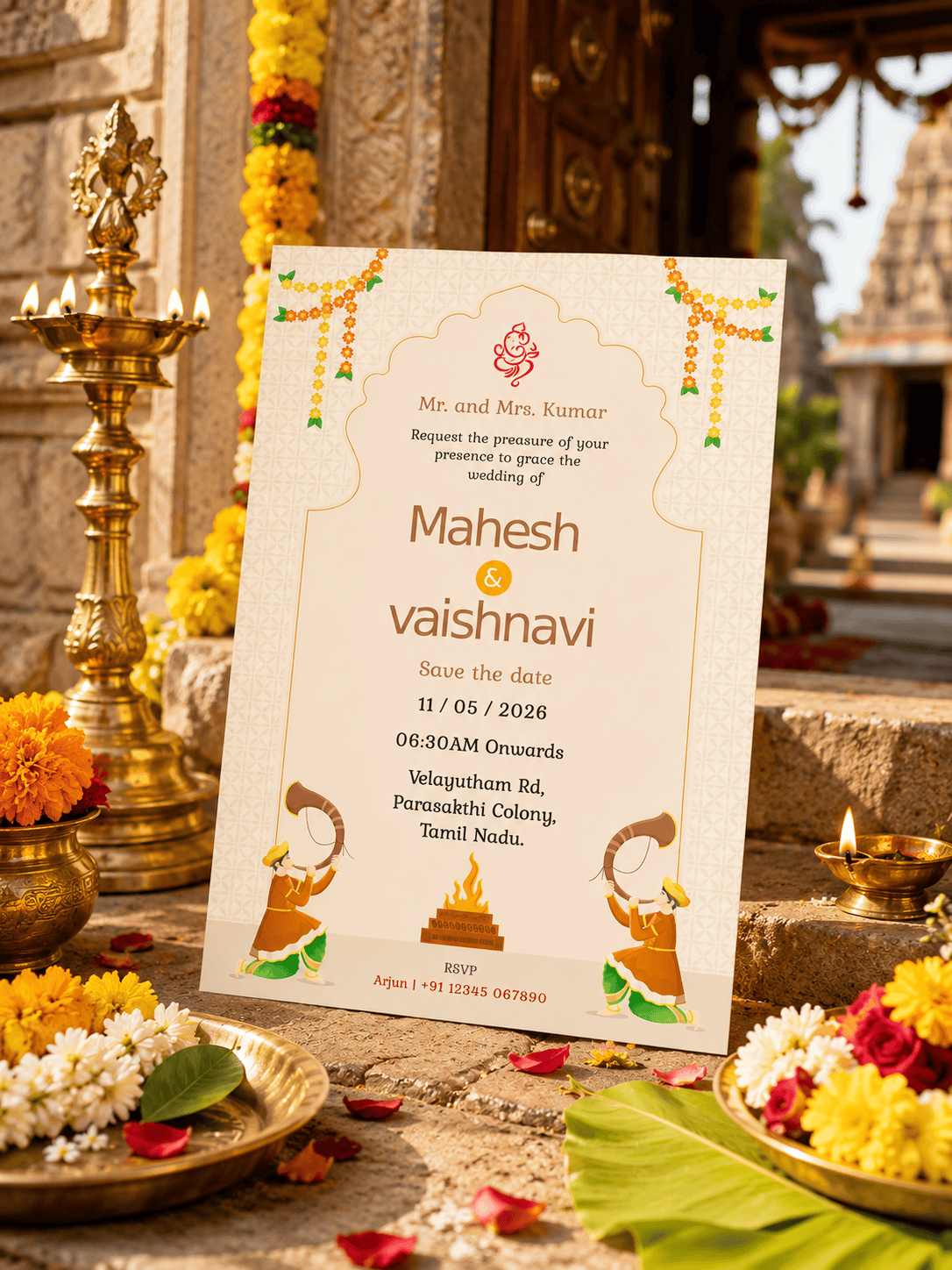 Temple Arch Nadaswaram Wedding Invitation