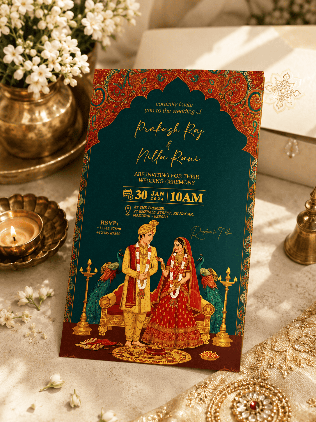 Royal Emerald Mughal Wedding Invitation