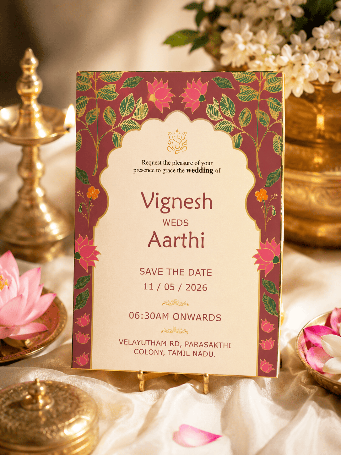 Lotus Heritage Arch Wedding Invitation