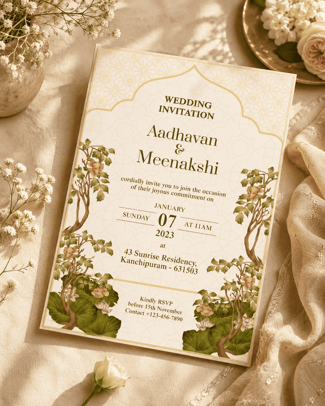 Vintage Botanical Wedding Invitation
