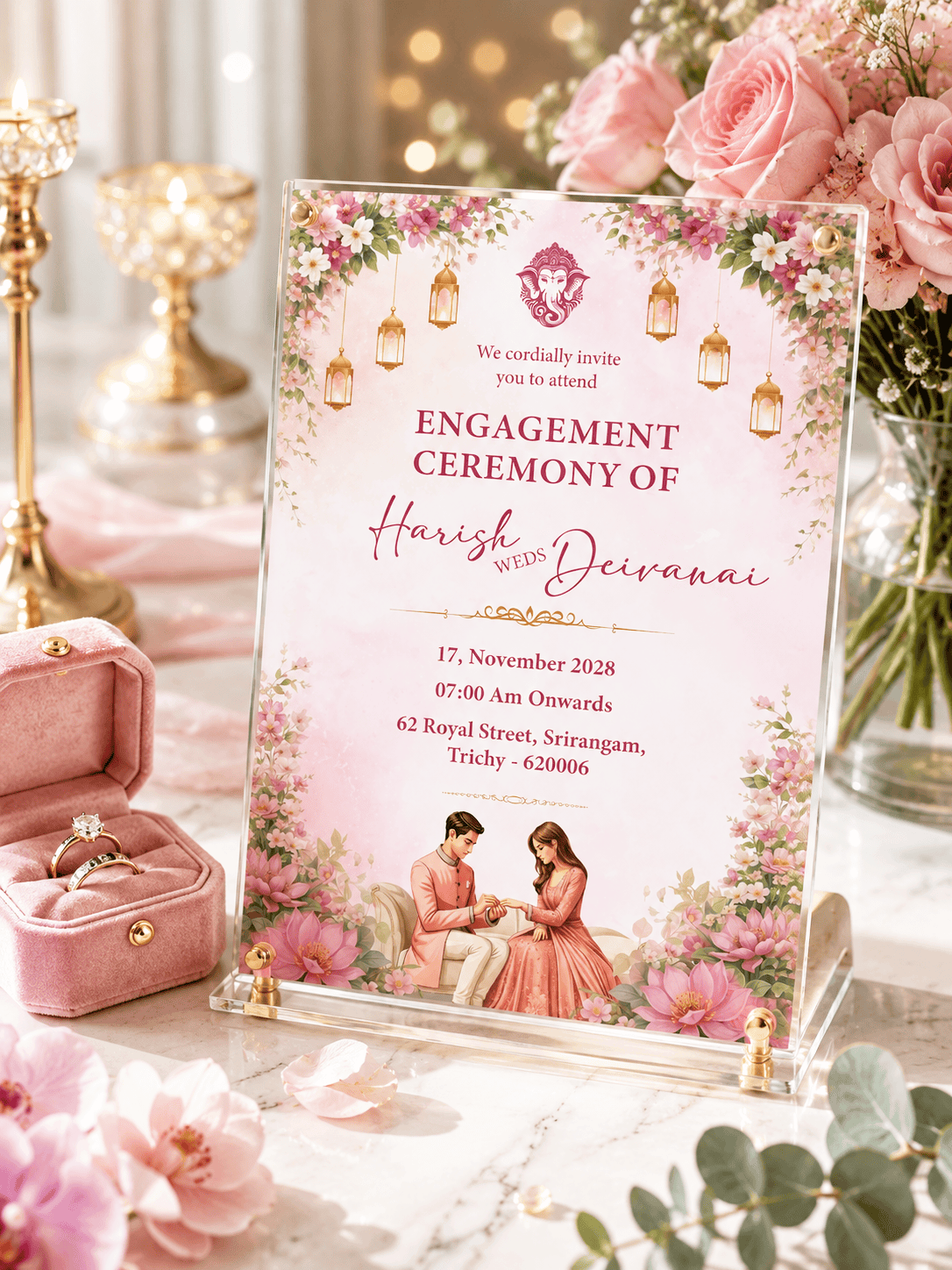 Pastel Floral Engagement Wedding Invitation