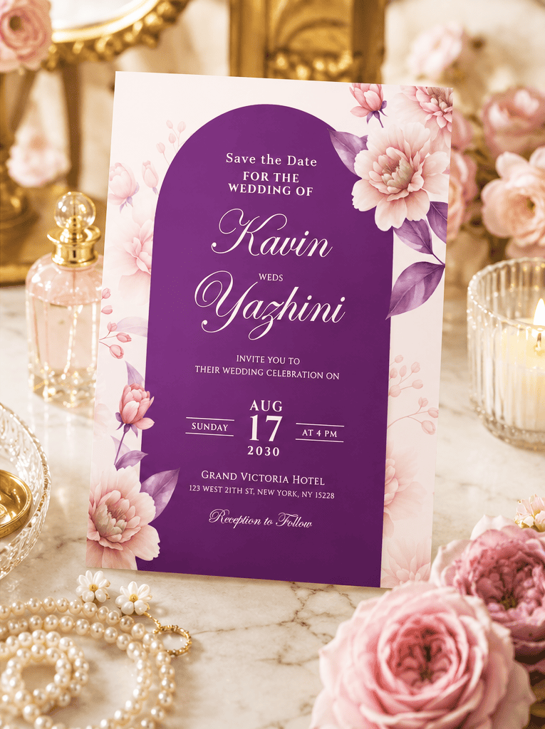 Lavender Floral Arch Wedding Invitation