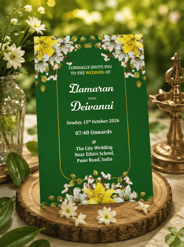 Emerald Floral Wedding Invitation
