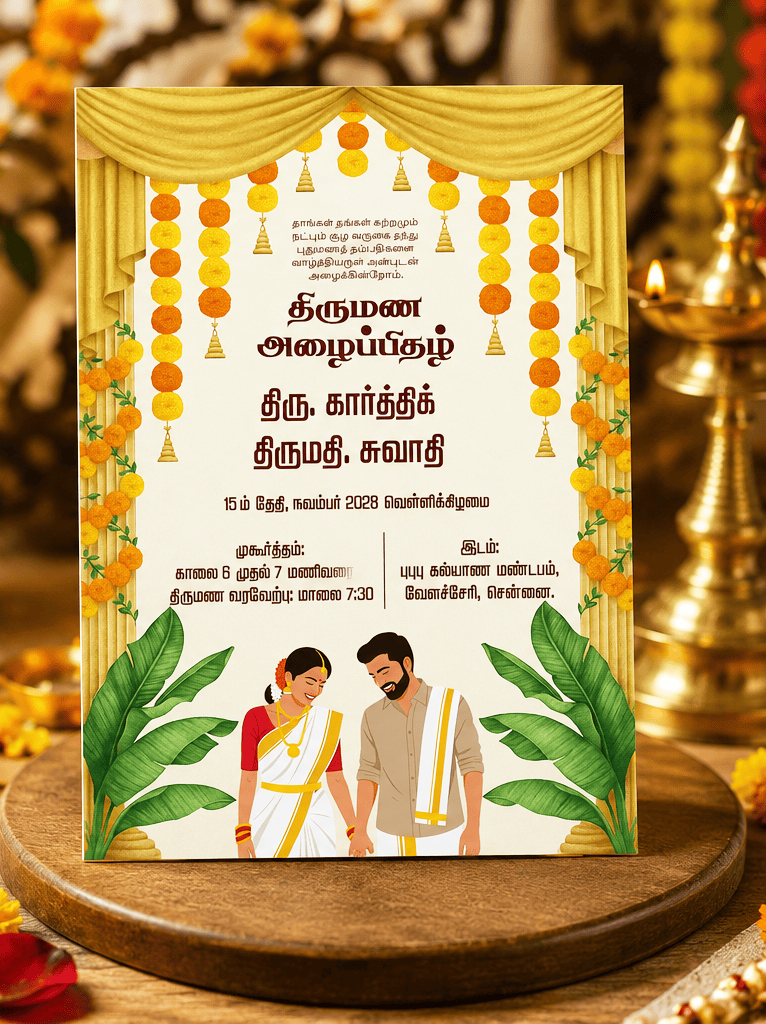 Traditional Marigold Drapes Wedding Invitation