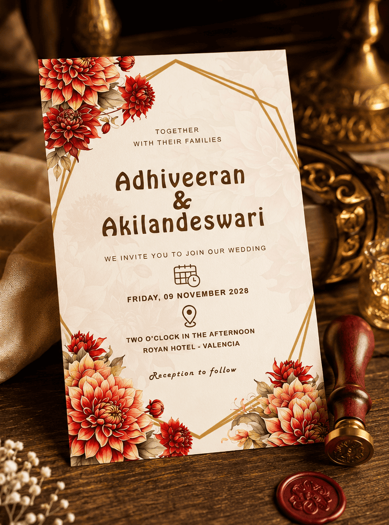 Geometric Dahlia Wedding Invitation