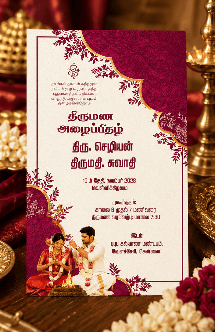 Royal Floral Corner Wedding Invitation