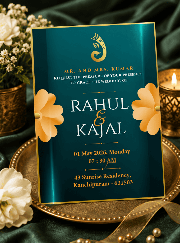 Royal Emerald Floral Wedding Invitation