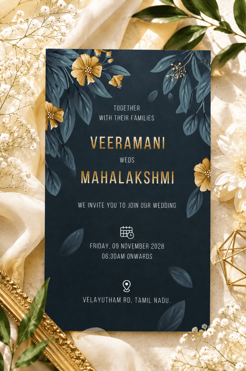 Midnight Botanical Wedding Invitation
