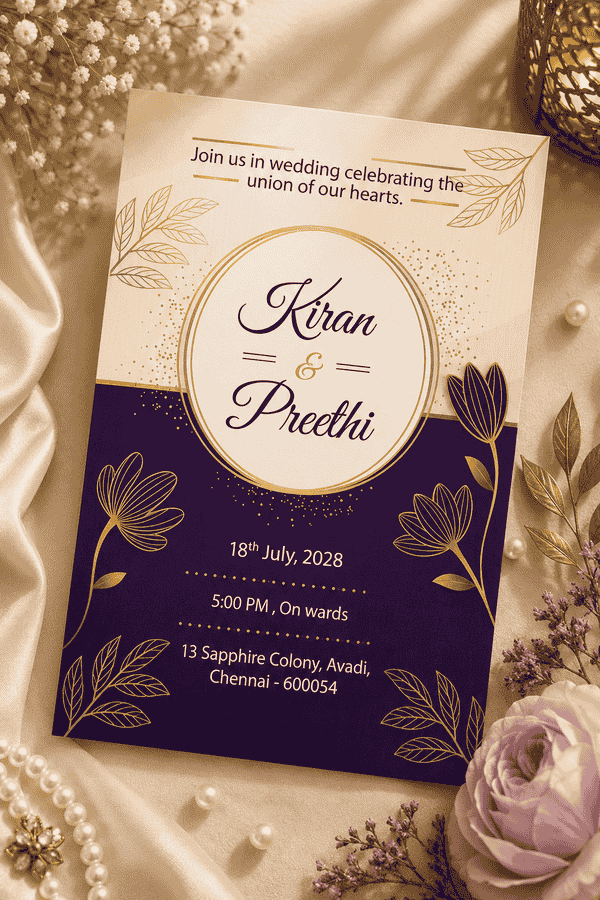 Royal Purple Floral Circle Invitation