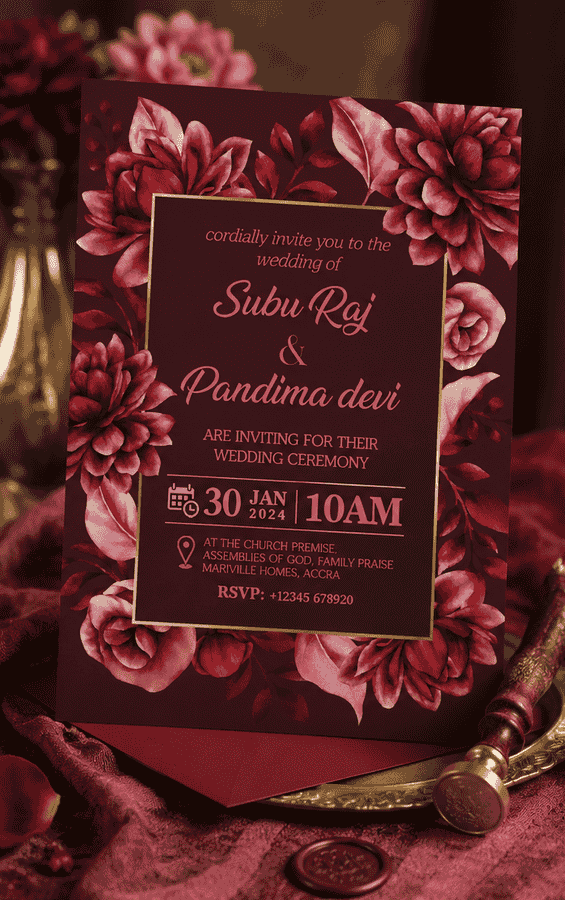 Burgundy Bloom Floral Invitation