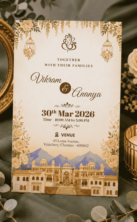 Royal Palace Floral Wedding Invitation