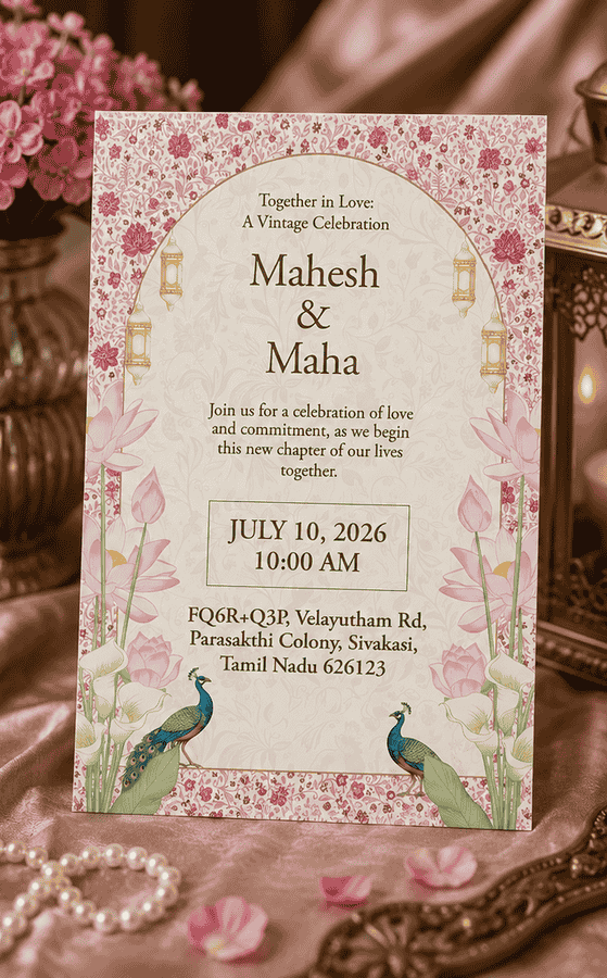 Vintage Lotus Arch Wedding Invitation