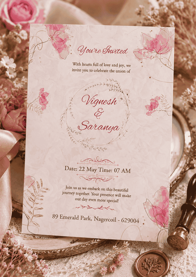 Blush Floral Wreath Wedding Invitation
