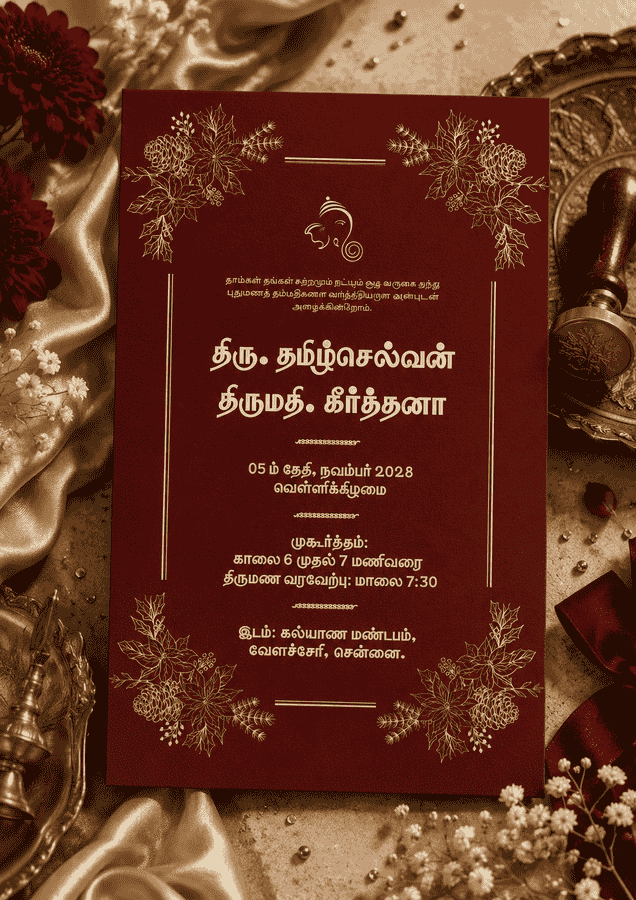 Maroon Heritage Floral Wedding Invitation