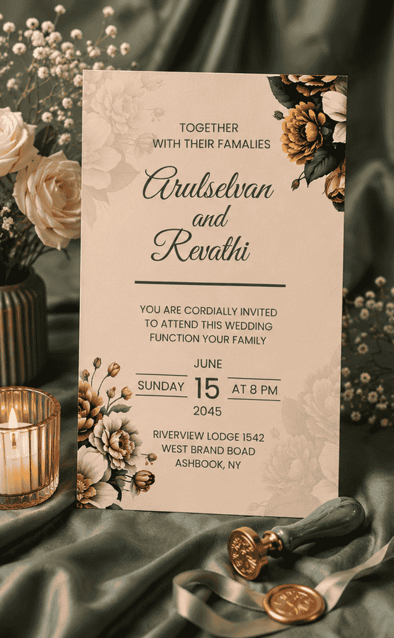 Classic Floral Script Wedding Invitation
