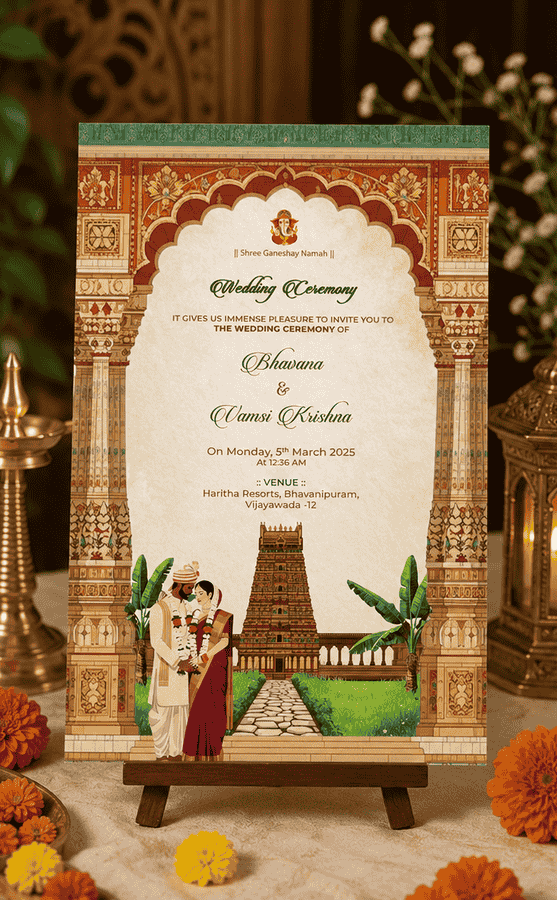 Temple Arch South Indian Wedding Invitation
