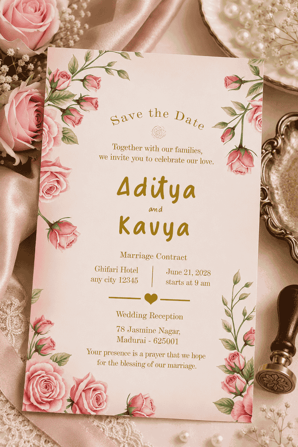 Blush Rose Save the Date Invitation