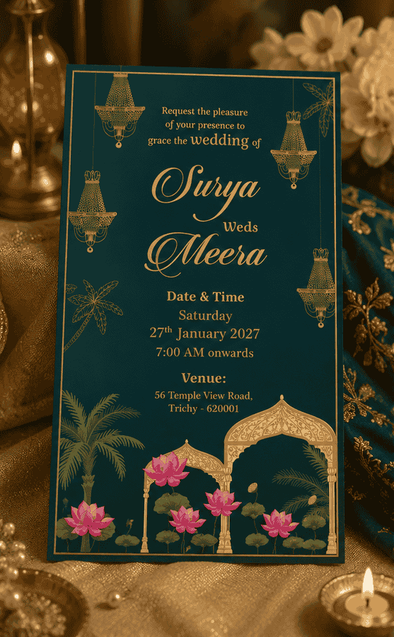 Royal Lotus Pavilion Wedding Invitation