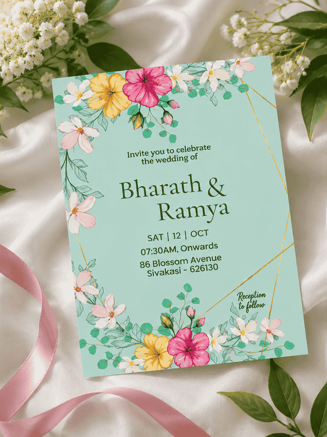 Mint Blossom Garden Wedding Invitation