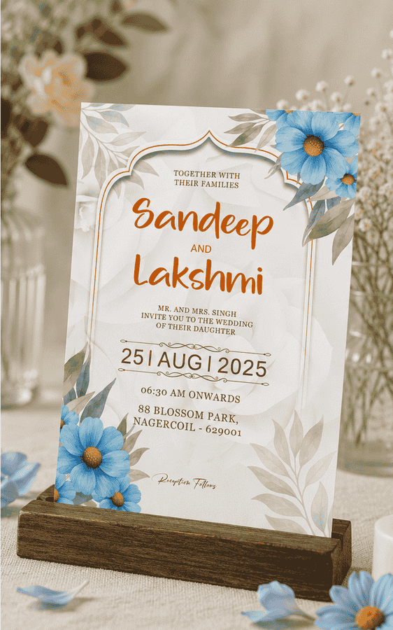 Blue Blossom Modern Arch Wedding Invitation