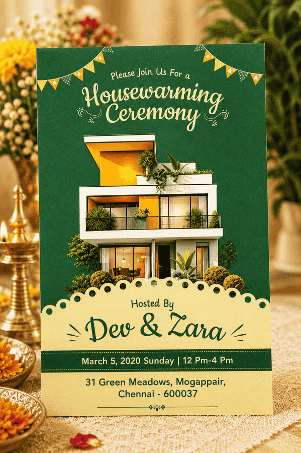 Modern Green Villa Housewarming Invitation