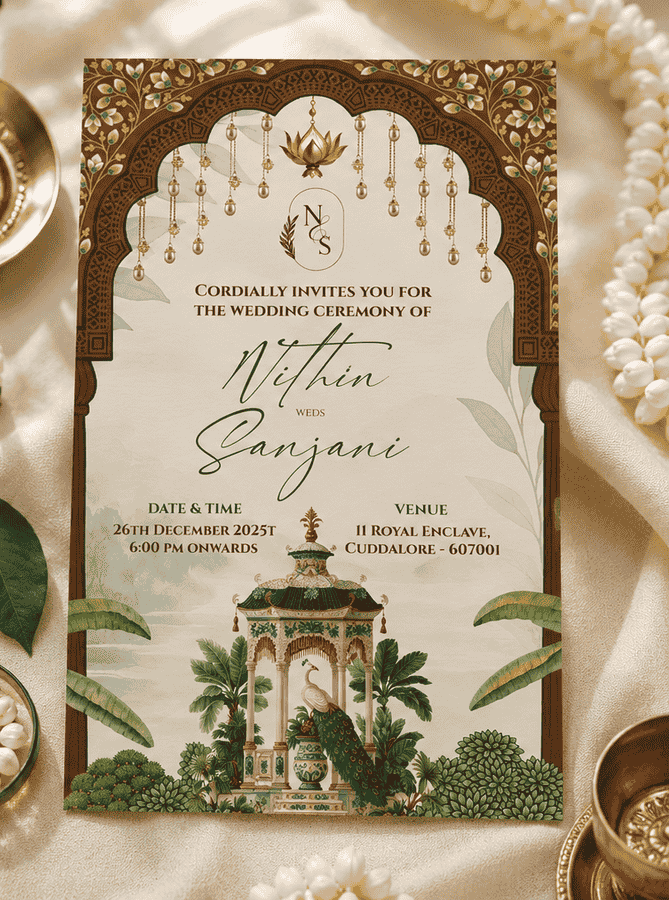 Royal Peacock Pavilion Wedding Invitation