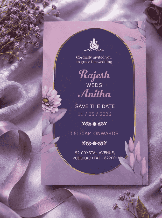 Lavender Oval Save the Date Invitation