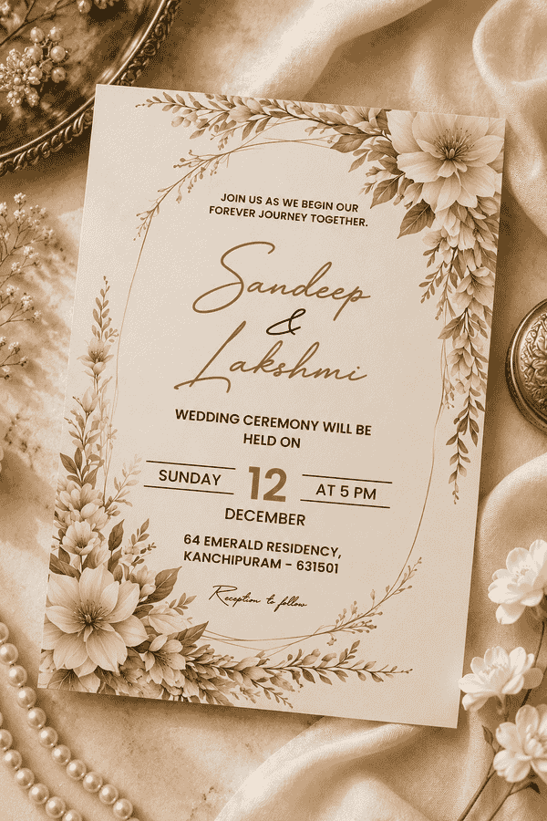 Champagne Blossom Minimal Wedding Invitation