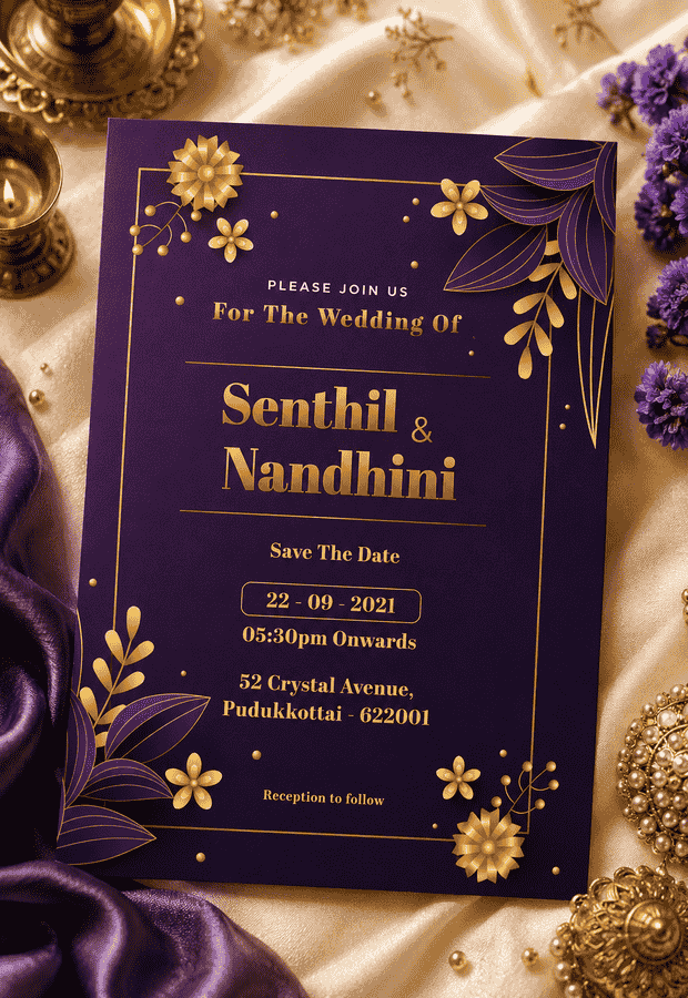 Royal Purple Blossom Wedding Invitation