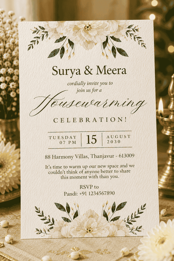 Elegant White Floral Housewarming Invitation