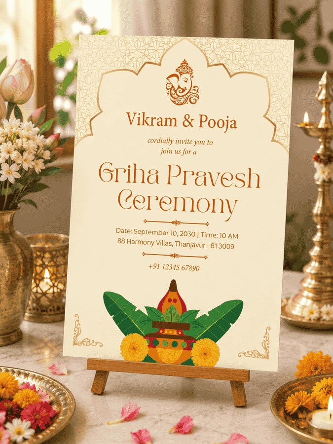 Golden Ganesha Griha Pravesh Invitation