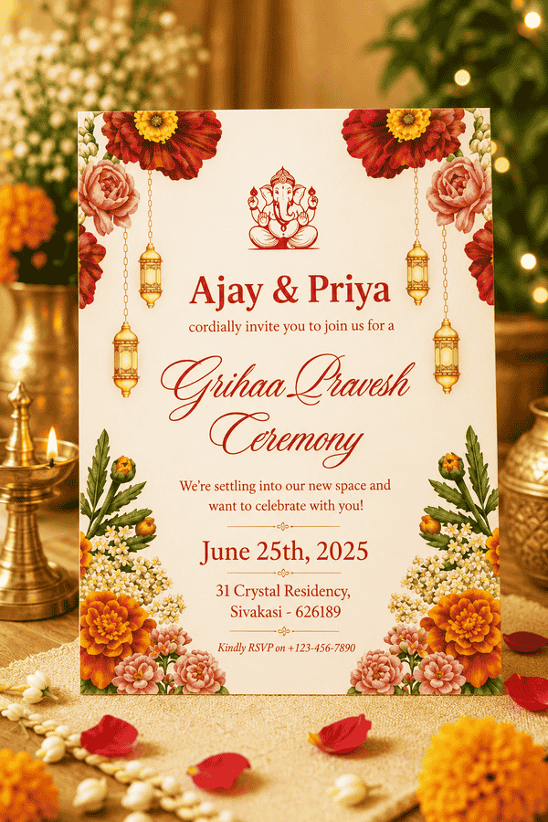 Mandala Floral Griha Pravesh Invitation