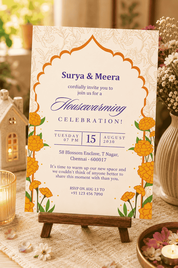 Purple Marigold Modern Housewarming Invitation