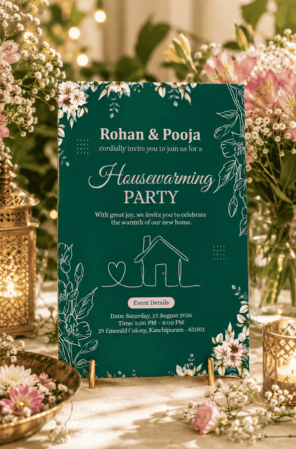 Elegant Green Floral Housewarming Party Invitation