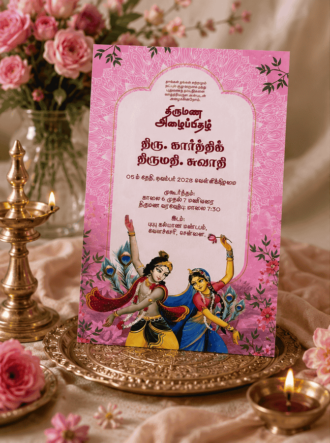 Radha Krishna Tamil Wedding Invitation