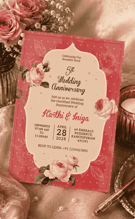 Vintage Floral Anniversary Invitation