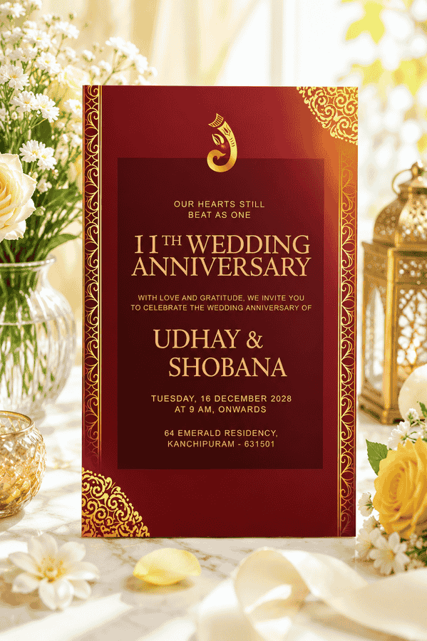 Royal Maroon 11th Wedding Anniversary Invitation