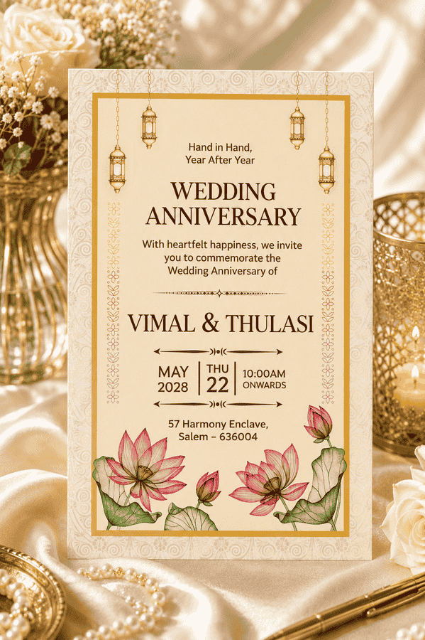 Lotus & Lantern Wedding Anniversary Invitation