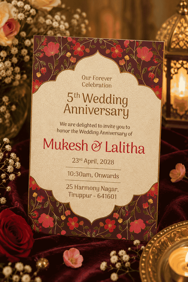 Floral 5th Wedding Anniversary Invitation