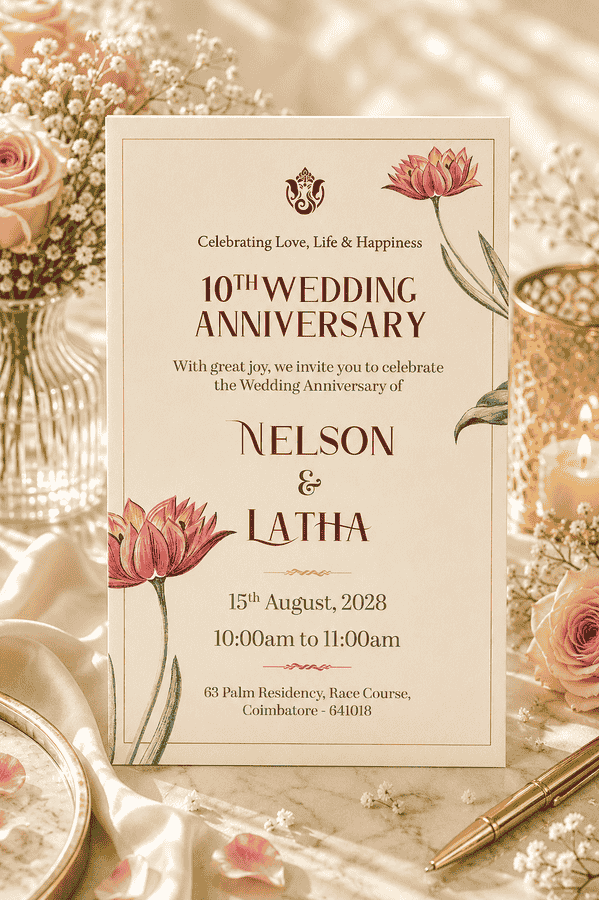Minimal Lotus 10th Wedding Anniversary Invitation