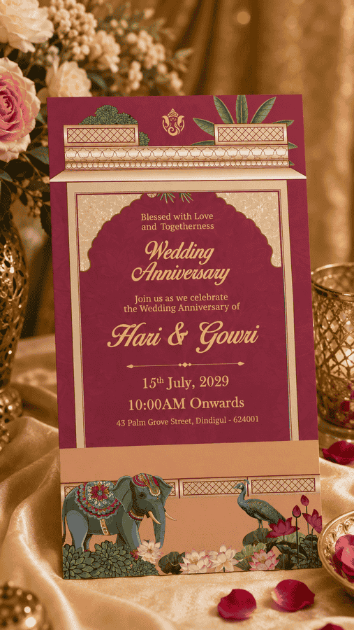 Traditional Magenta Wedding Anniversary Invitation