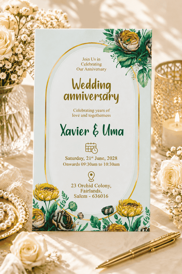 Teal Floral Wedding Anniversary Invitation