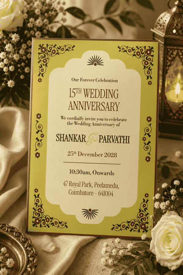 Olive Green 15th Wedding Anniversary Invitation