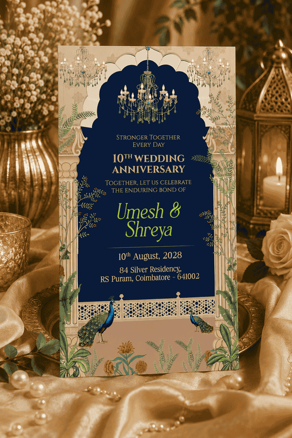 Navy Blue 10th Wedding Anniversary Invitation