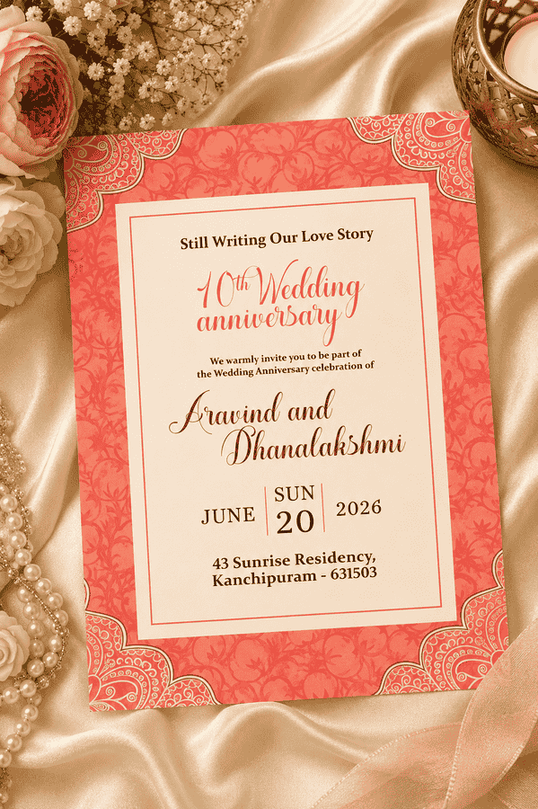 Coral Paisley 10th Wedding Anniversary Invitation