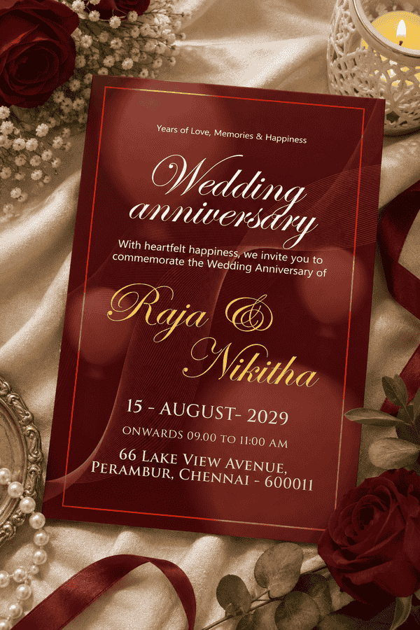 Elegant Burgundy Wedding Anniversary Invitation