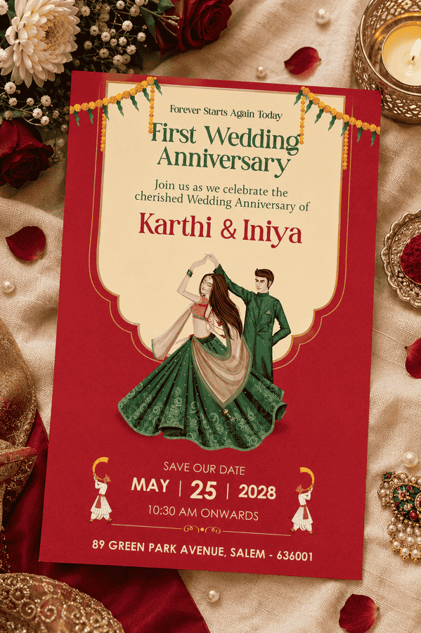 Traditional Red First Wedding Anniversary Invitation