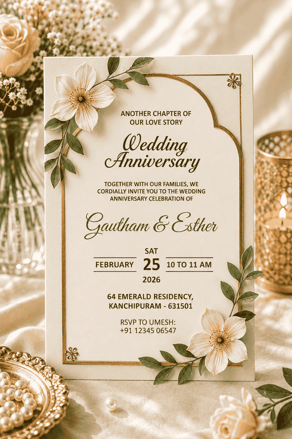 Elegant Botanical Wedding Anniversary Invitation
