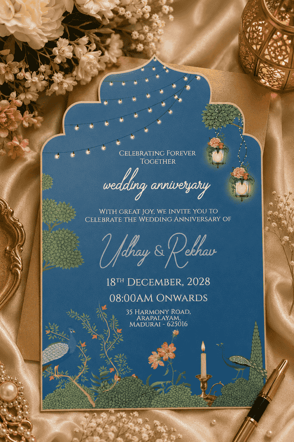 Elegant Blue Wedding Anniversary Invitation