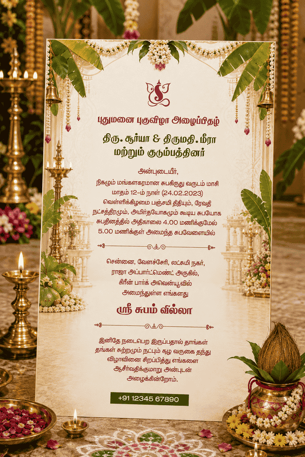 Grand Traditional South Indian Housewarming Invitation
